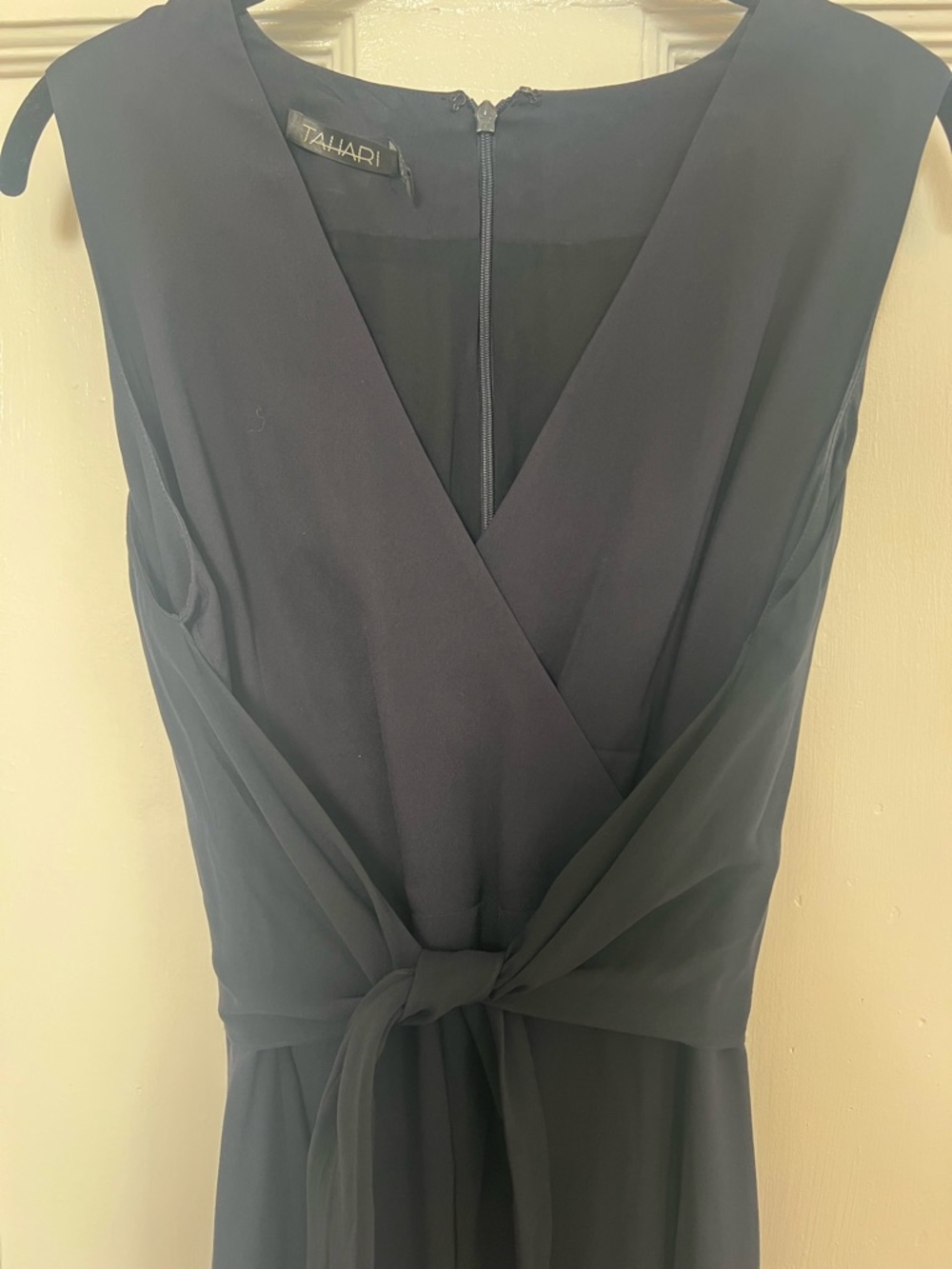 Tahari Navy Sleeveless Wrap-Style Midi Dress